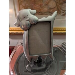Vintage Silver Pewter Tone Puppy Dog Novelty Photo Frame‎ 3x4.5 photo